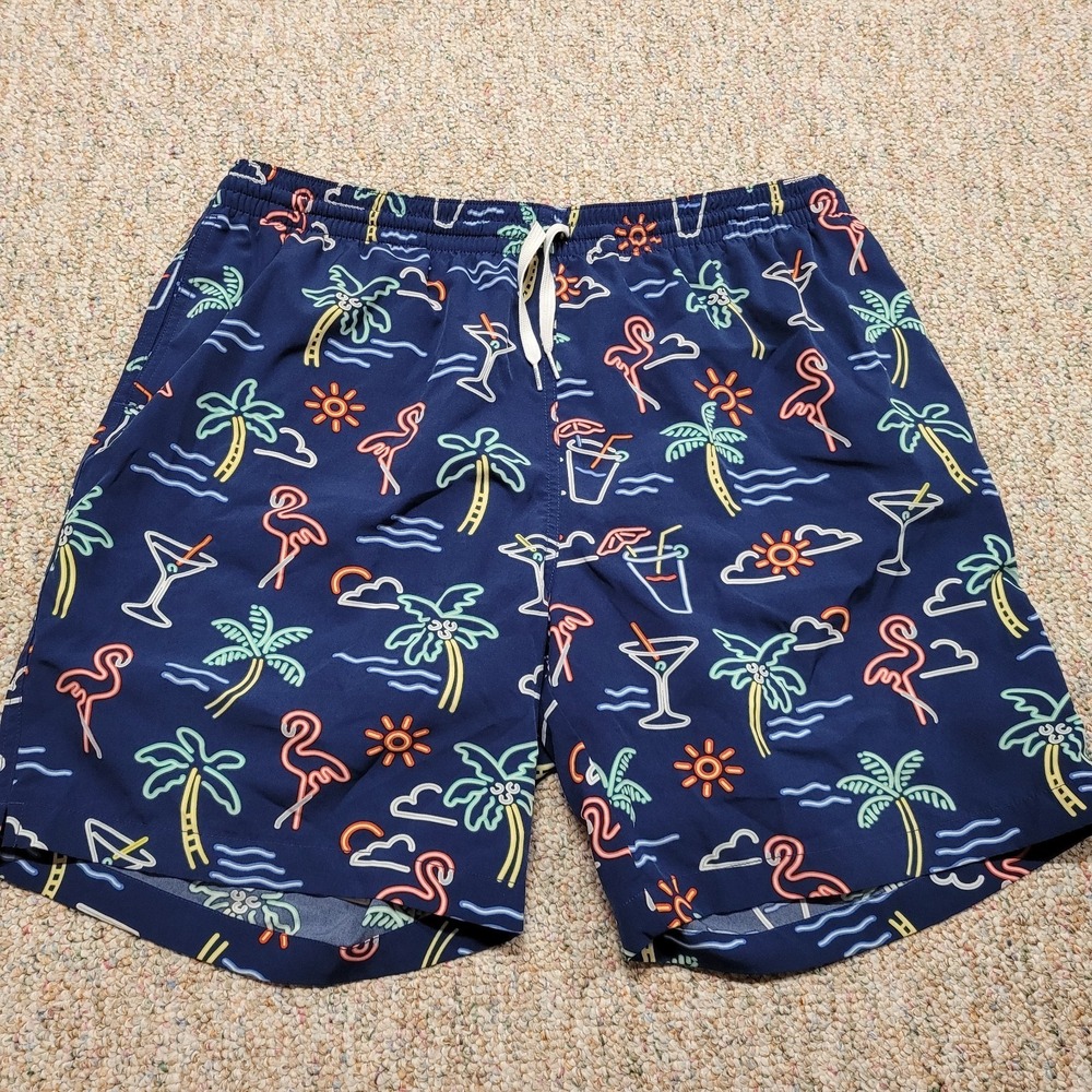 Chubbies Swim Trunks Men 2XL Navy Neon‎ Flamingo Palm Tree 7" Inseam Shorts